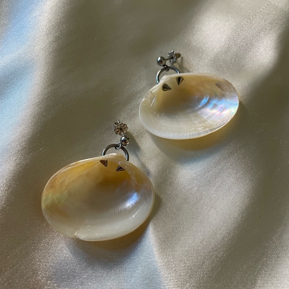 Soft Blonde mermaid’s toenail pierced shell earrings